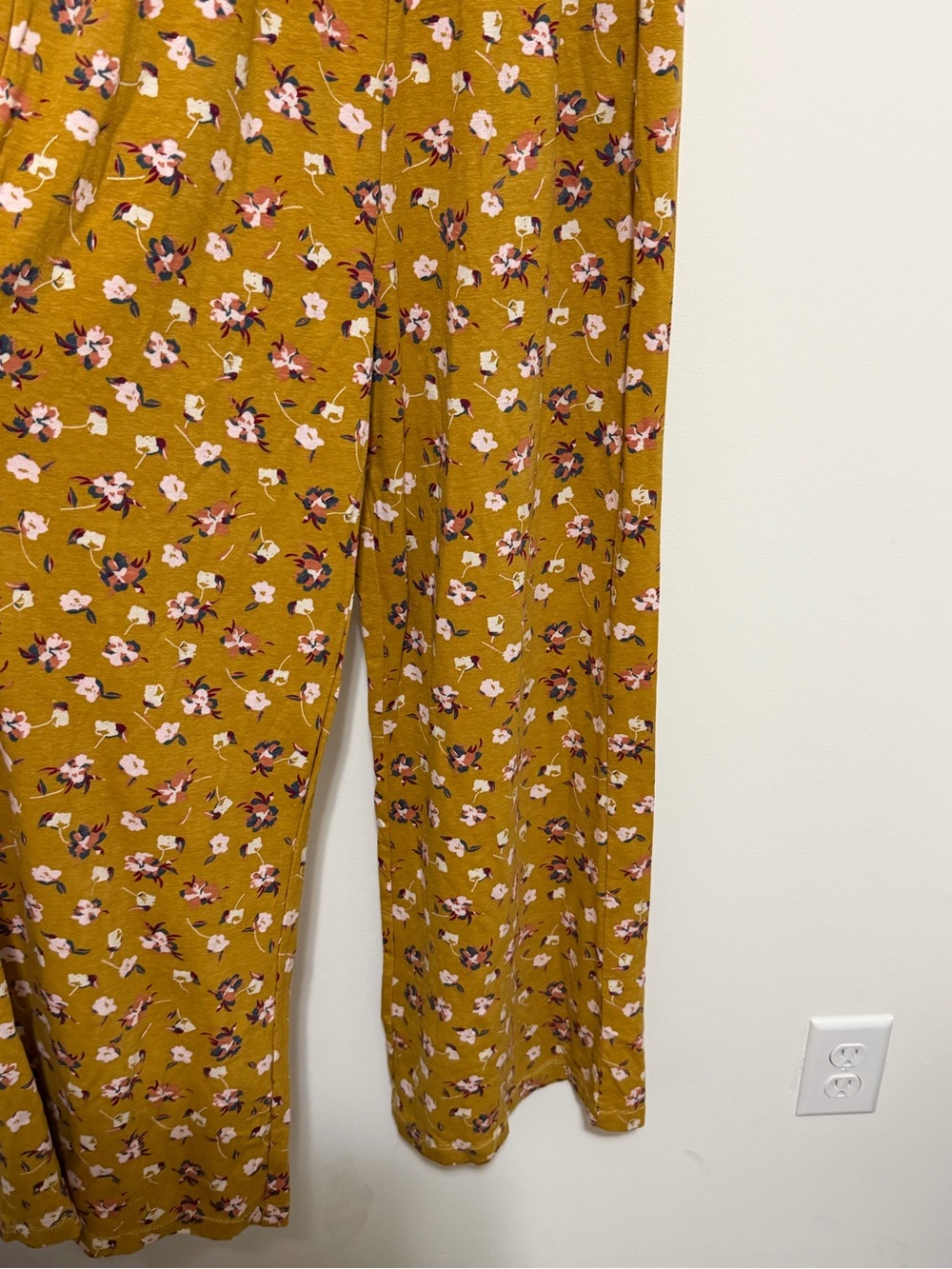 Pact Size Small Mustard Floral Jumpsuit Smocked Wide Leg Organic Cotton Boho - Picture 6 of 7